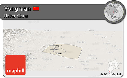 Shaded Relief Panoramic Map of Yongnian, lighten