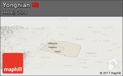 Shaded Relief Panoramic Map of Yongnian, lighten
