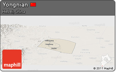 Shaded Relief Panoramic Map of Yongnian, lighten