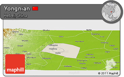 Shaded Relief Panoramic Map of Yongnian, physical outside