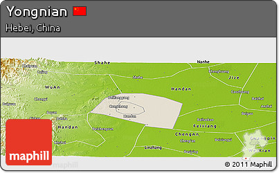 Shaded Relief Panoramic Map of Yongnian, physical outside