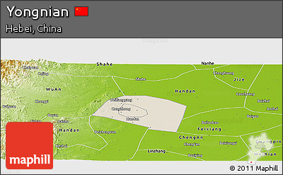 Shaded Relief Panoramic Map of Yongnian, physical outside