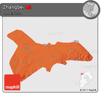 Political 3D Map of Zhangbei, cropped outside
