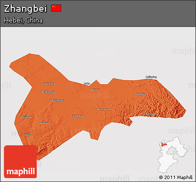 Political 3D Map of Zhangbei, cropped outside