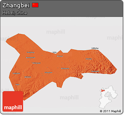 Political 3D Map of Zhangbei, cropped outside