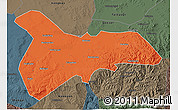 Political 3D Map of Zhangbei, darken, semi-desaturated
