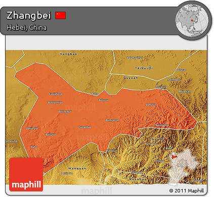 Political 3D Map of Zhangbei, physical outside