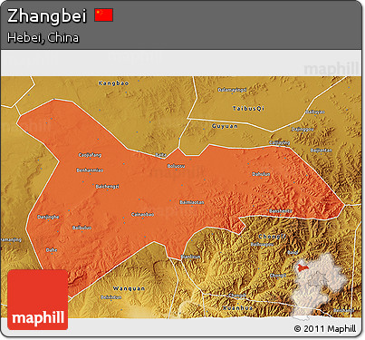 Political 3D Map of Zhangbei, physical outside