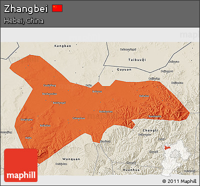 Political 3D Map of Zhangbei, shaded relief outside
