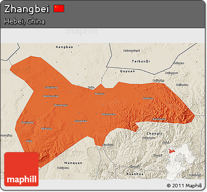 Political 3D Map of Zhangbei, shaded relief outside