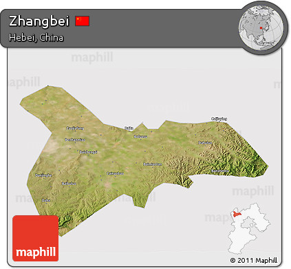 Satellite 3D Map of Zhangbei, cropped outside