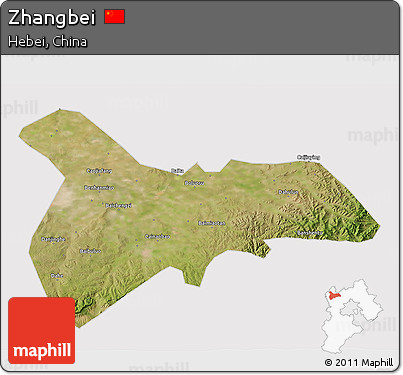 Satellite 3D Map of Zhangbei, cropped outside