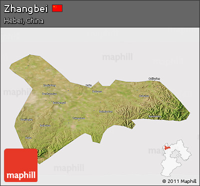 Satellite 3D Map of Zhangbei, cropped outside