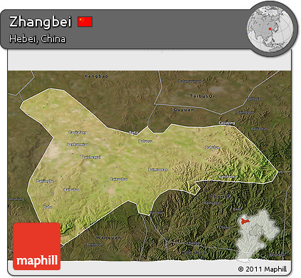 Satellite 3D Map of Zhangbei, darken