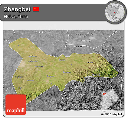 Satellite 3D Map of Zhangbei, desaturated