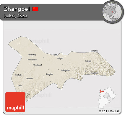 Shaded Relief 3D Map of Zhangbei, cropped outside