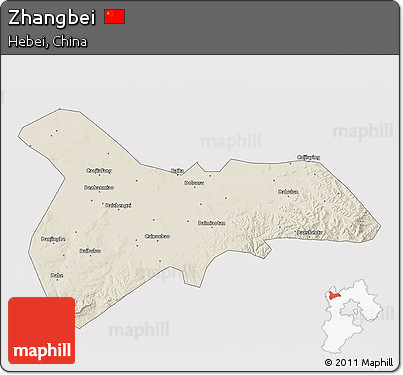 Shaded Relief 3D Map of Zhangbei, cropped outside