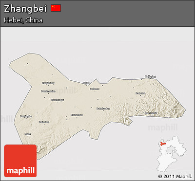 Shaded Relief 3D Map of Zhangbei, cropped outside