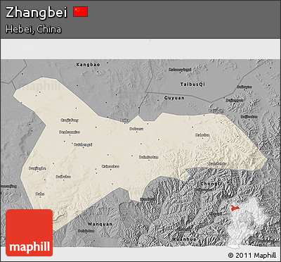 Shaded Relief 3D Map of Zhangbei, darken, desaturated