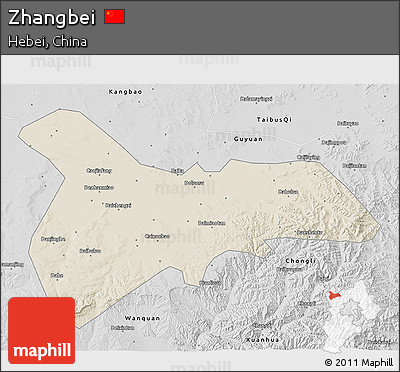 Shaded Relief 3D Map of Zhangbei, desaturated