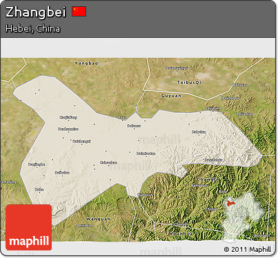 Shaded Relief 3D Map of Zhangbei, satellite outside