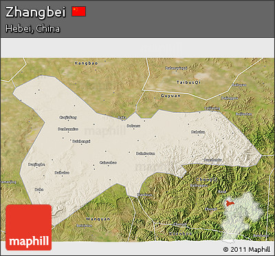Shaded Relief 3D Map of Zhangbei, satellite outside