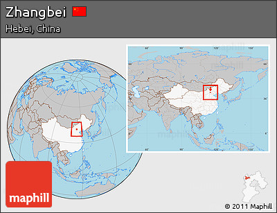 Gray Location Map of Zhangbei, highlighted country, within the entire country