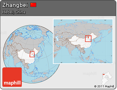 Gray Location Map of Zhangbei, highlighted country, within the entire country
