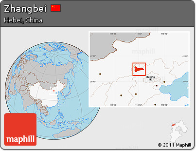 Gray Location Map of Zhangbei, highlighted country