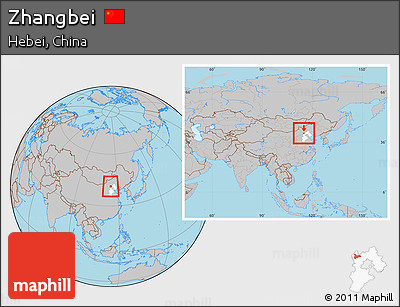Gray Location Map of Zhangbei, highlighted parent region, within the entire country