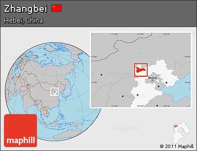 Gray Location Map of Zhangbei, highlighted parent region