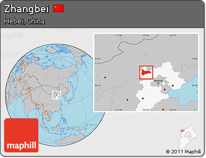 Gray Location Map of Zhangbei, highlighted parent region