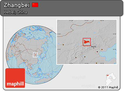 Gray Location Map of Zhangbei, hill shading