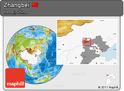 Physical Location Map of Zhangbei, highlighted country, highlighted parent region