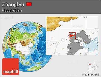 Physical Location Map of Zhangbei, highlighted country, highlighted parent region
