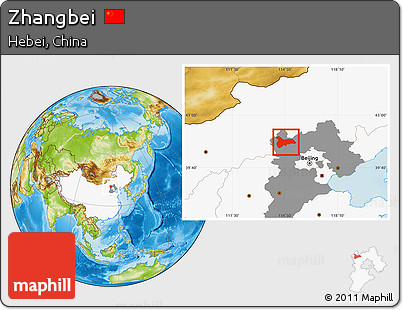 Physical Location Map of Zhangbei, highlighted country, highlighted parent region