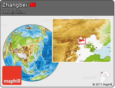 Physical Location Map of Zhangbei, highlighted parent region