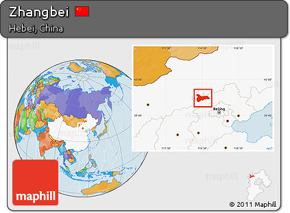 Political Location Map of Zhangbei, highlighted country