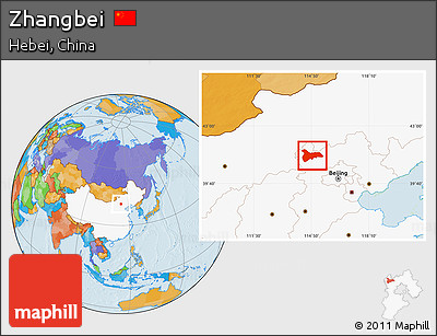 Political Location Map of Zhangbei, highlighted country