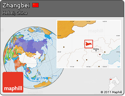 Political Location Map of Zhangbei, highlighted country