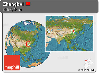 Satellite Location Map of Zhangbei, highlighted parent region, within the entire country