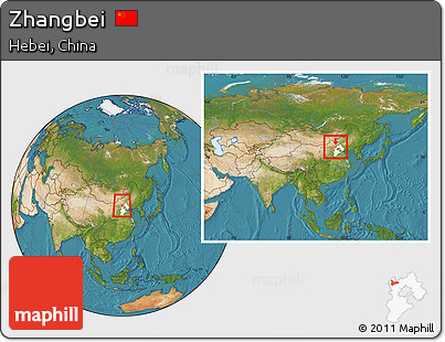 Satellite Location Map of Zhangbei, highlighted parent region, within the entire country