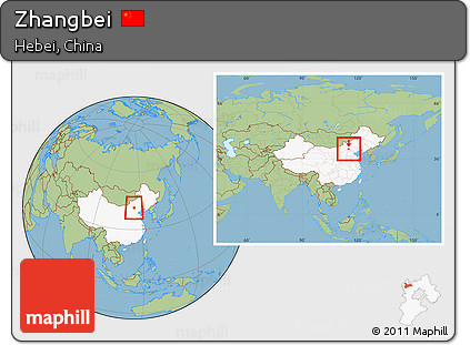 Savanna Style Location Map of Zhangbei, highlighted country, within the entire country