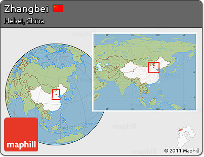 Savanna Style Location Map of Zhangbei, highlighted country, within the entire country