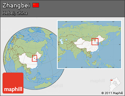 Savanna Style Location Map of Zhangbei, highlighted country, within the entire country