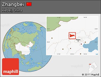 Savanna Style Location Map of Zhangbei, highlighted country
