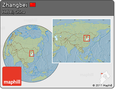 Savanna Style Location Map of Zhangbei, highlighted parent region, within the entire country, hill shading