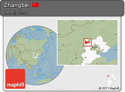 Savanna Style Location Map of Zhangbei, highlighted parent region, hill shading