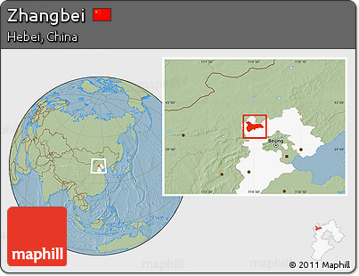 Savanna Style Location Map of Zhangbei, highlighted parent region, hill shading