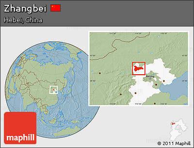 Savanna Style Location Map of Zhangbei, highlighted parent region, hill shading